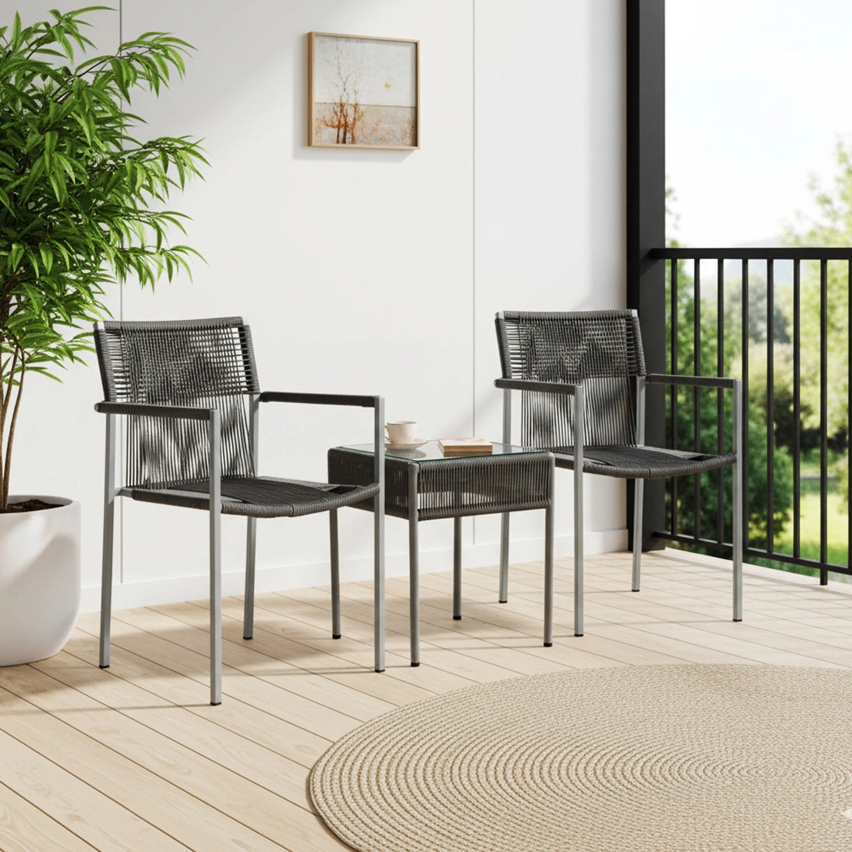 Outdoor Rope 3-Piece Patio Set (Grey)