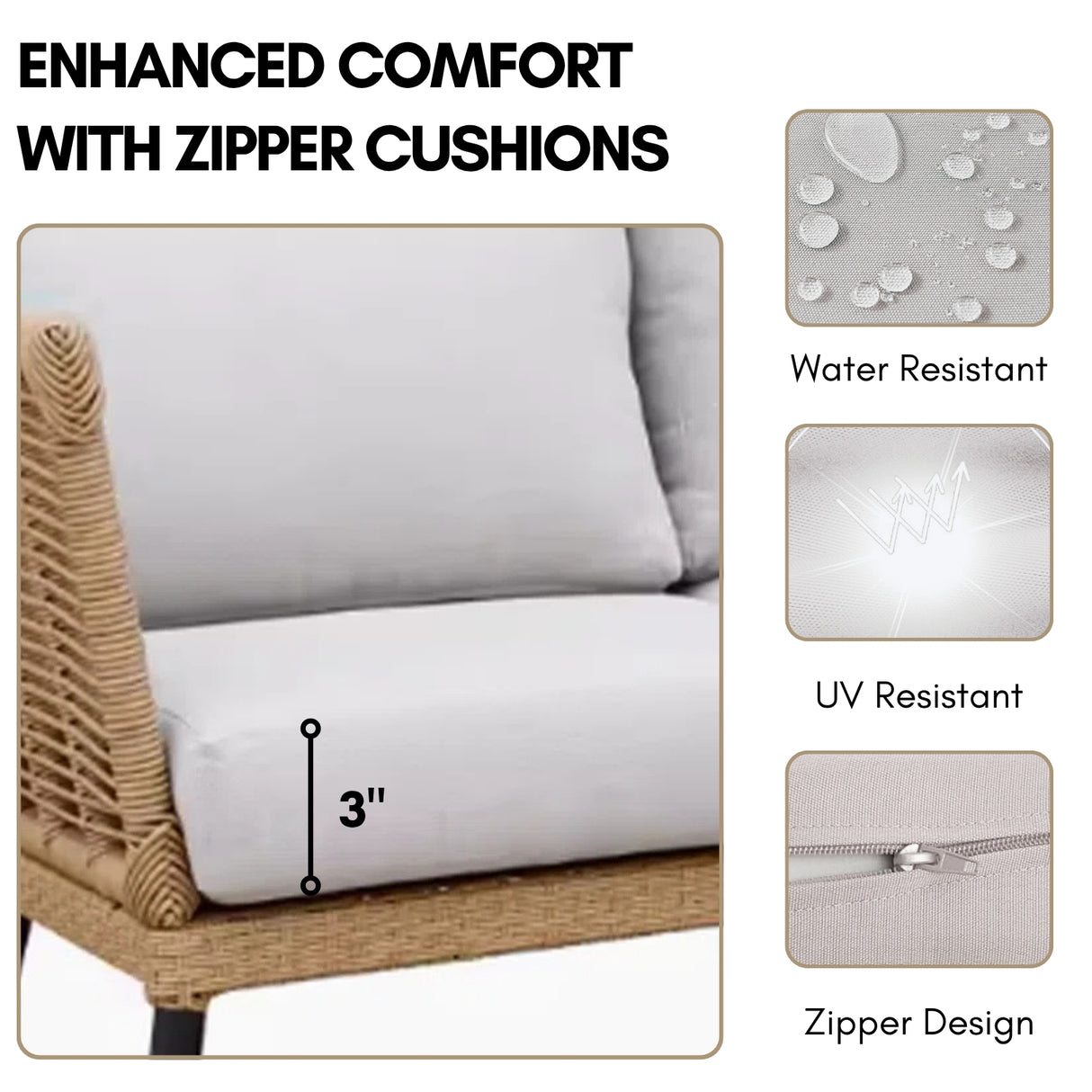 Outdoor Beige Rope 7-Seater Sofa Set With Glass Top Table