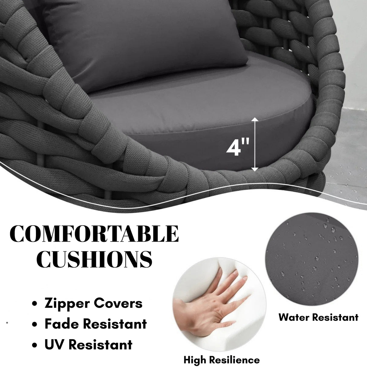 Bird’s Nest Shape 3-Piece Hand-Woven Rope Patio Set