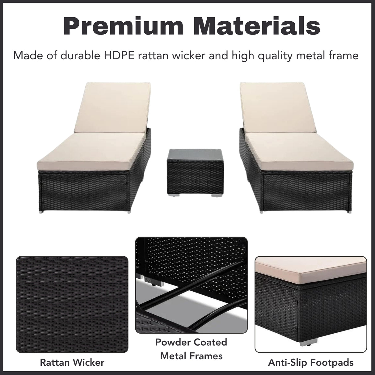 Outdoor Wicker Lounge Chairs Set of 2 With Side Table