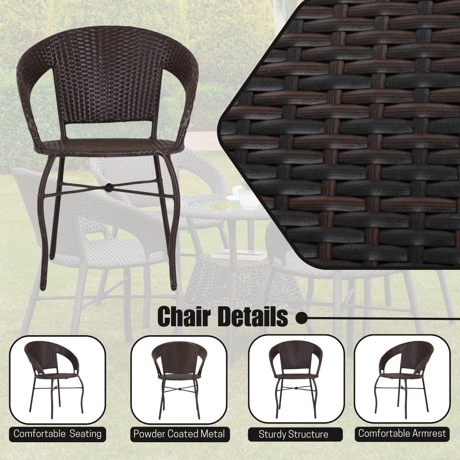 5-Piece Outdoor Rattan Wicker Patio Bistro Set