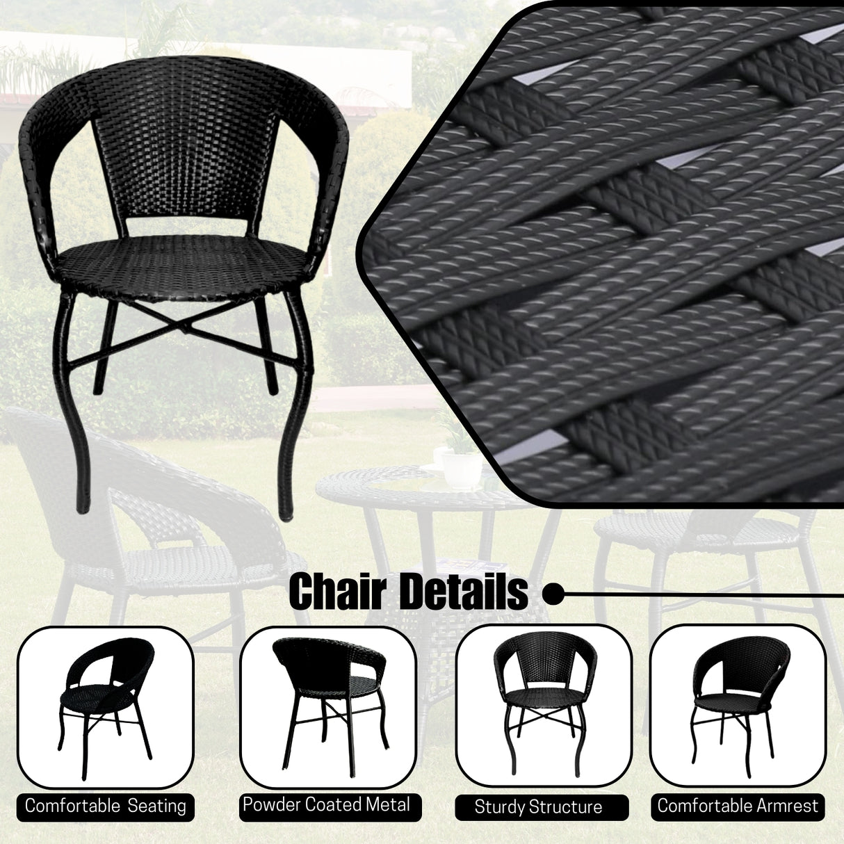 3-Piece Outdoor Rattan Wicker Patio Bistro Set