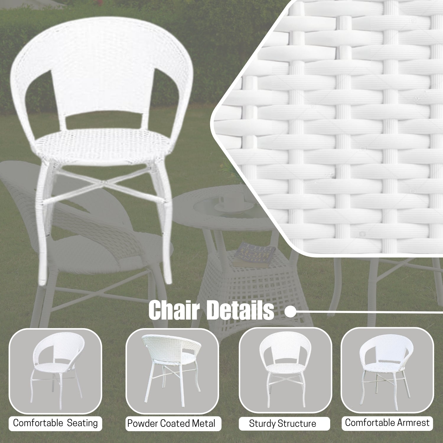 3-Piece Outdoor Rattan Wicker Patio Bistro Set