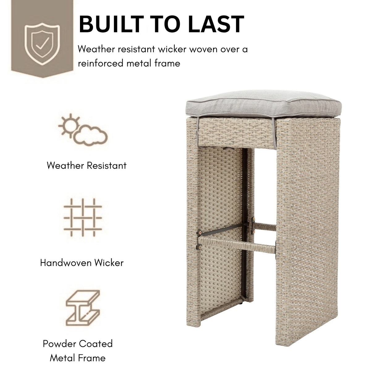 5-Piece Outdoor Rattan Wicker Bar Set with Glass Top Table