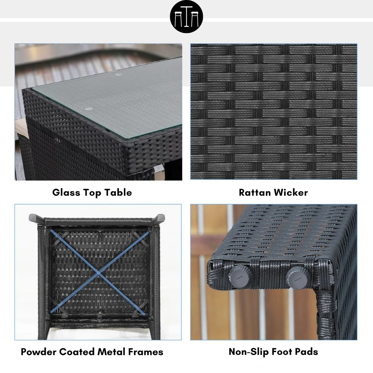 7-Piece Outdoor Rattan Wicker Bar Set with Glass Top Table