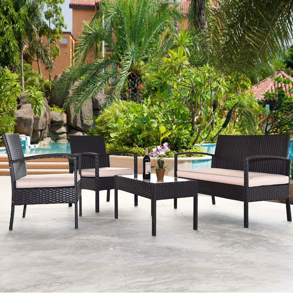 4 Pieces Patio Furniture Set, Outdoor Sectional Sofa
