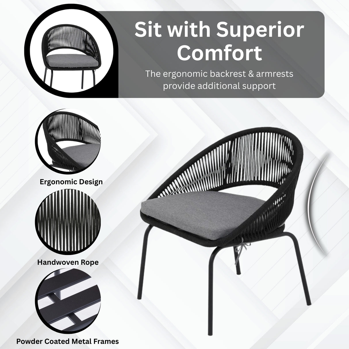 3 Piece Garden Outdoor Rope Patio Set