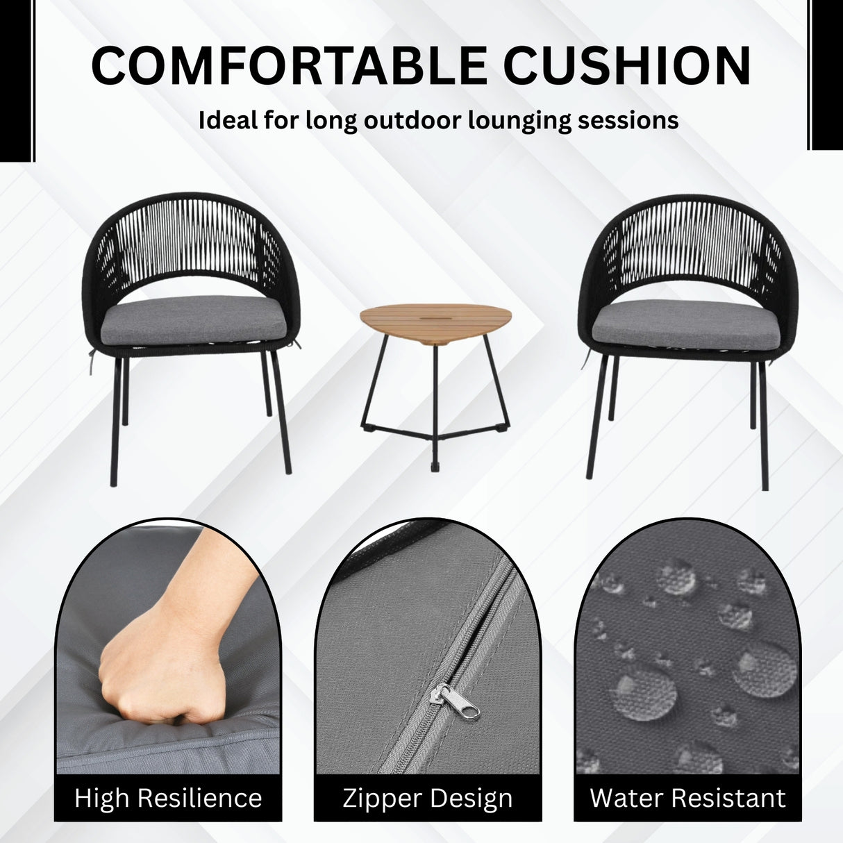 3 Piece Garden Outdoor Rope Patio Set