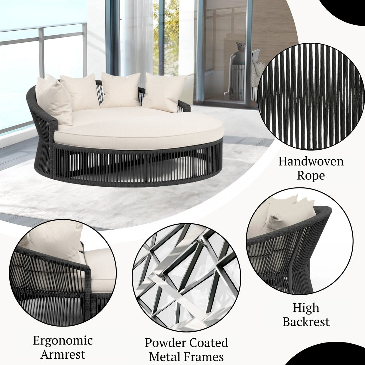 Outdoor Round Rope Daybed Sofa – Unique Design for Poolside