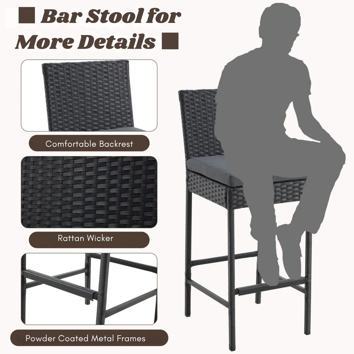 Outdoor Rattan Wicker Bar Chairs Set of 2