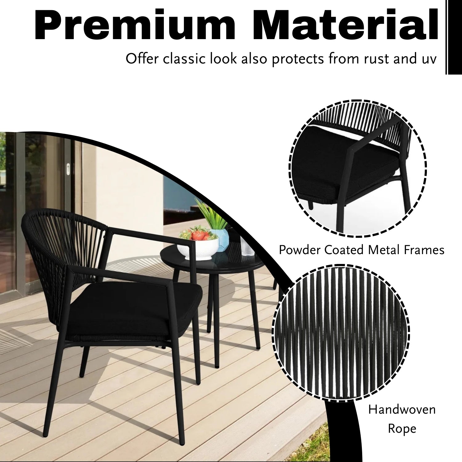 3 Piece Garden Outdoor Rope Patio Set