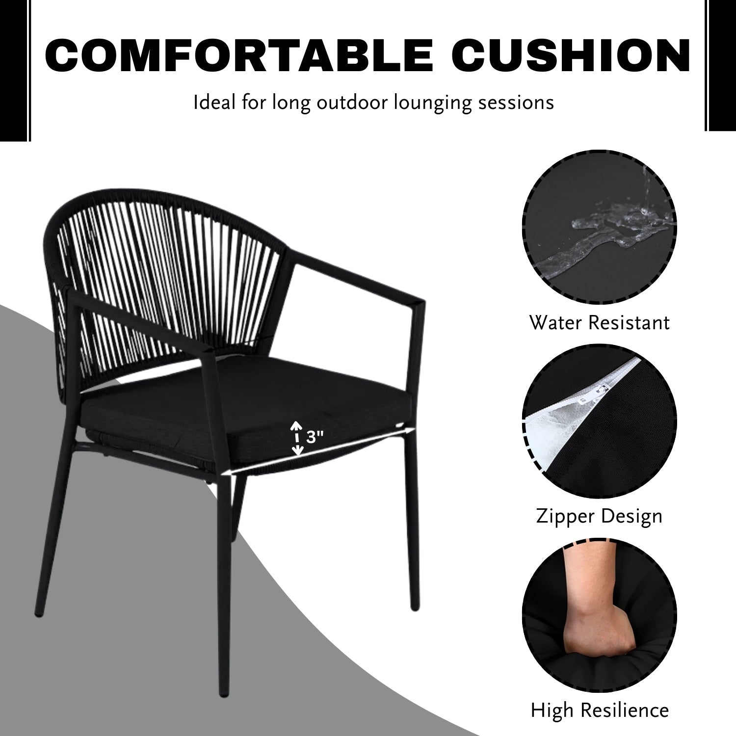 3 Piece Garden Outdoor Rope Patio Set