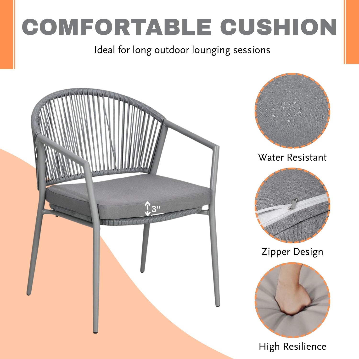 3 Piece Garden Outdoor Rope Patio Set