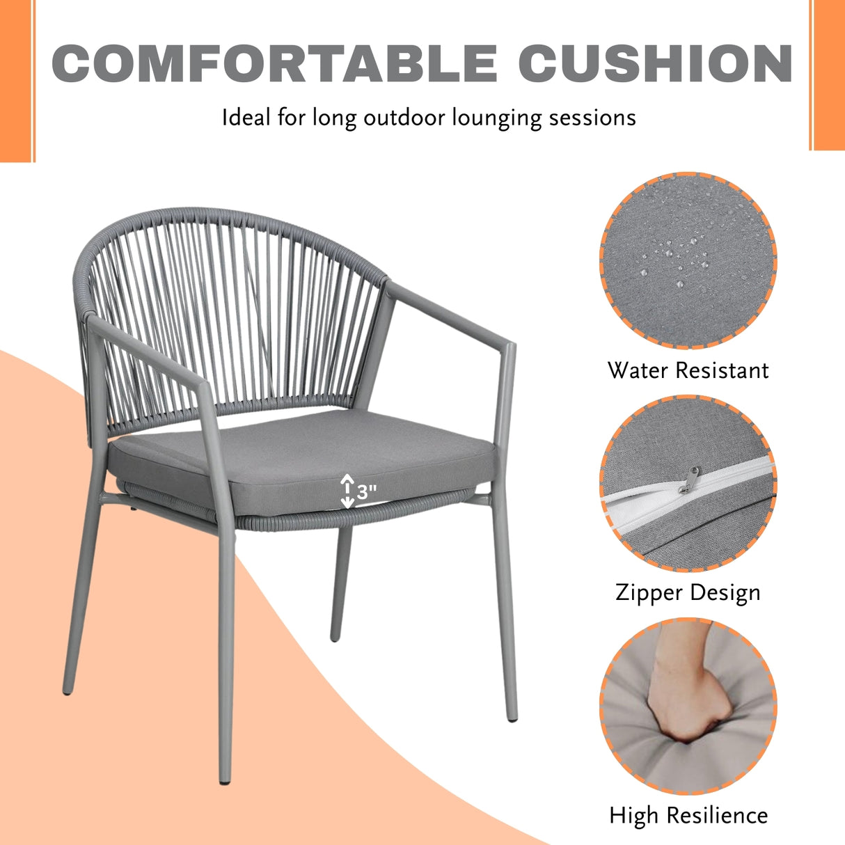 3 Piece Garden Outdoor Rope Patio Set