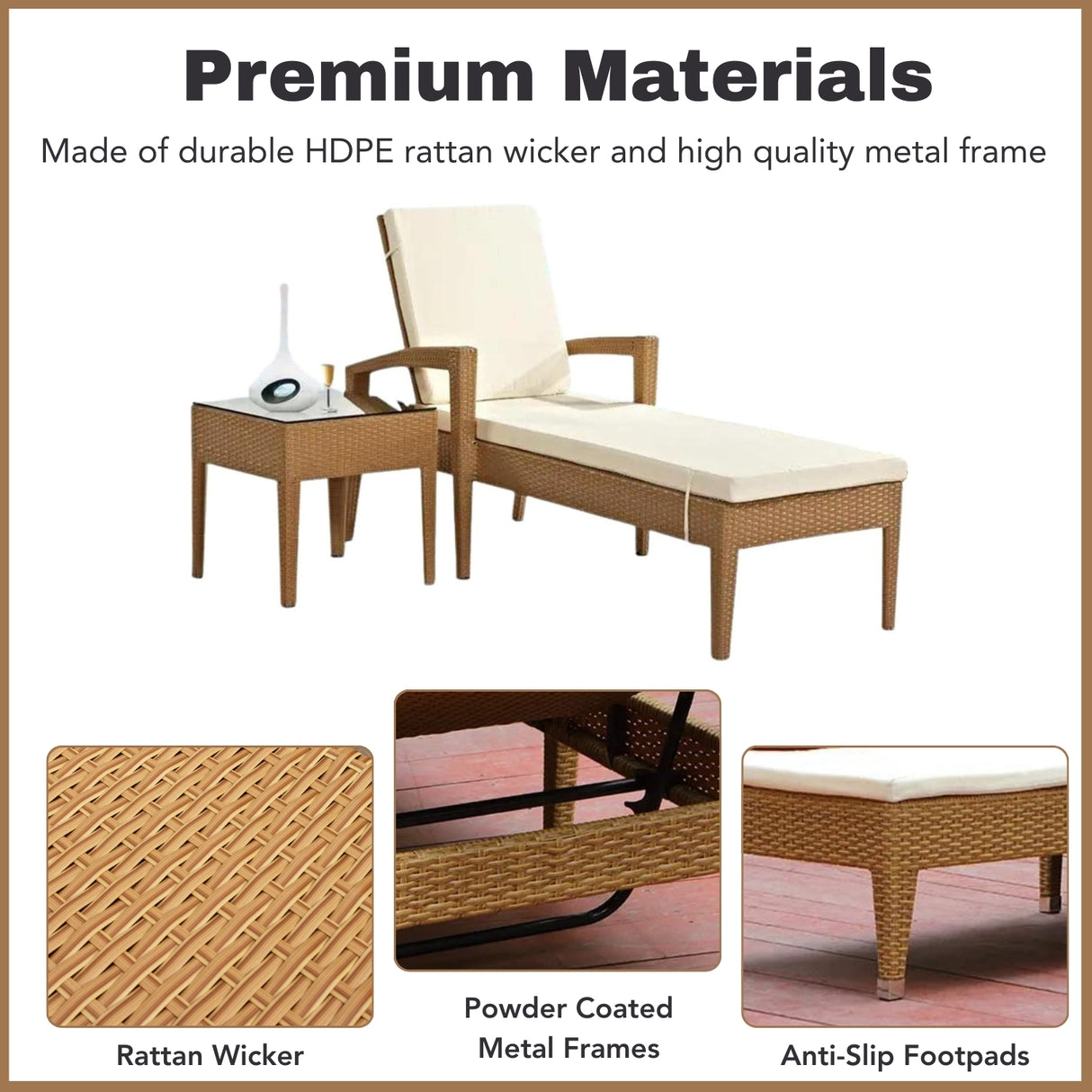 Outdoor Wicker Lounge Chair With Side Table