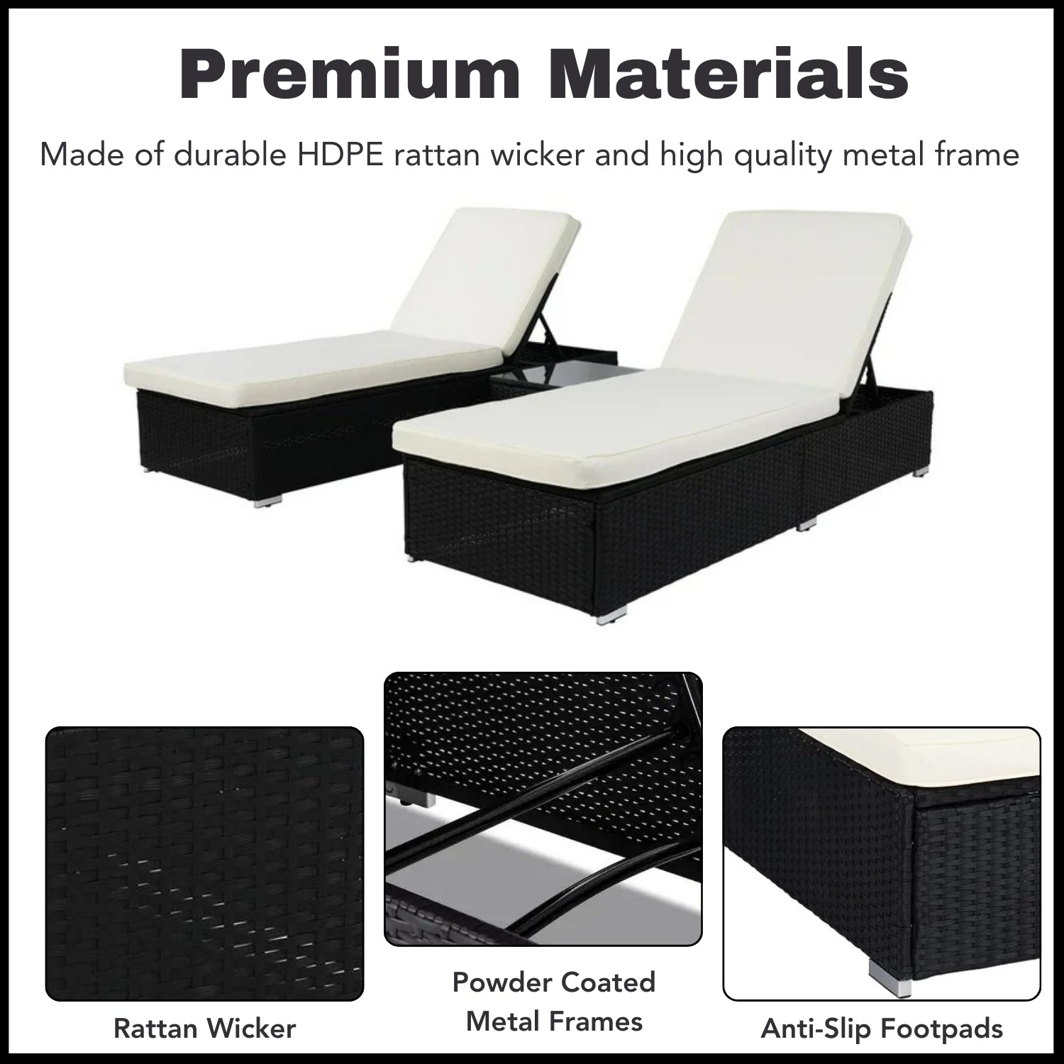Outdoor Wicker Lounge Chairs Set of 2 With Side Table
