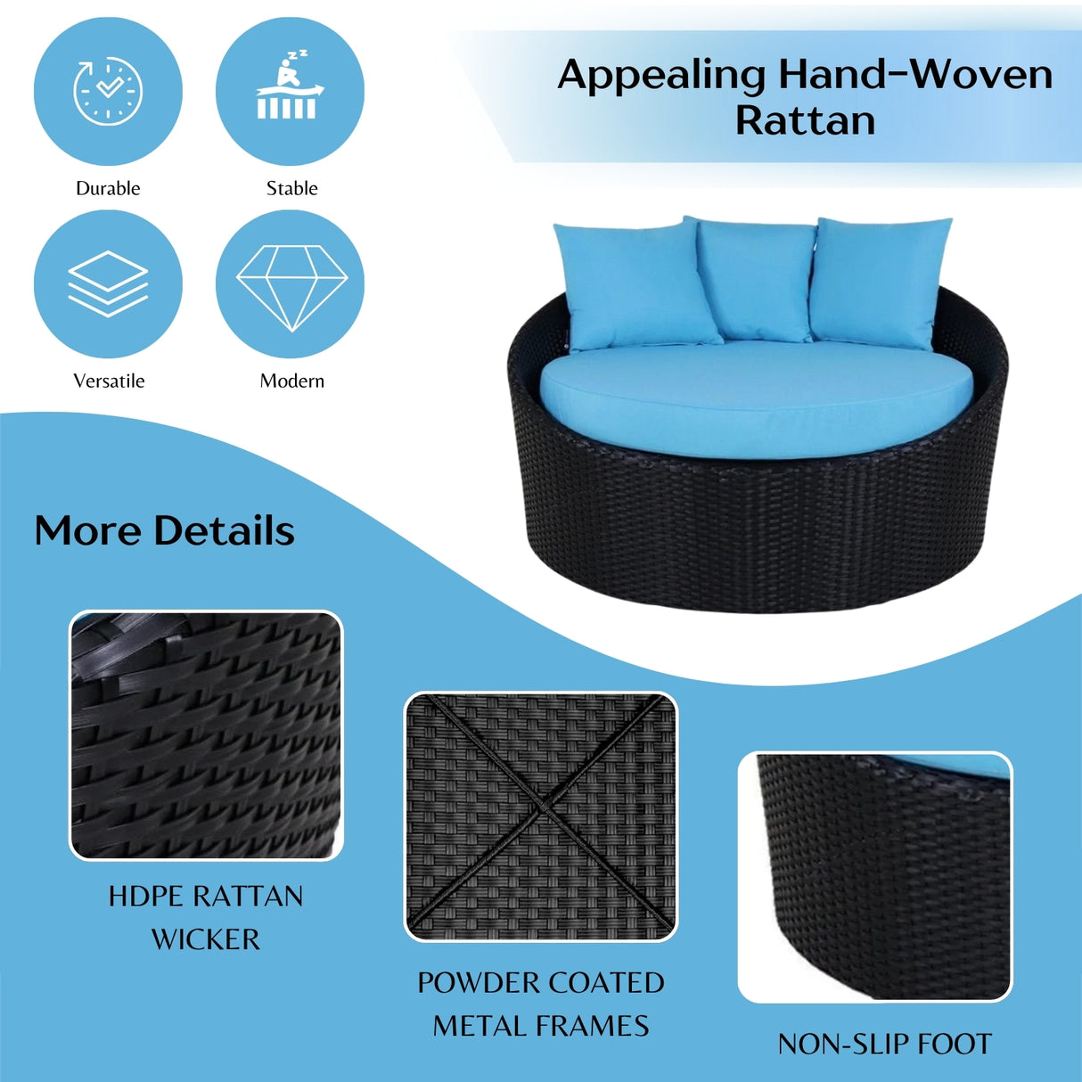 Outdoor Rattan Wicker Daybed with Glass Top Table