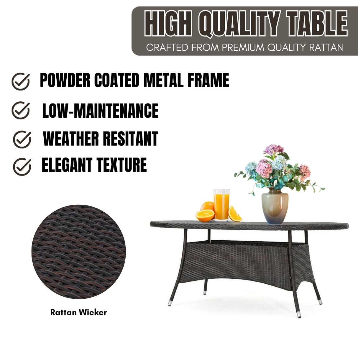 Outdoor All-Weather Rattan Wicker Round Coffee Table (Dark Brown)