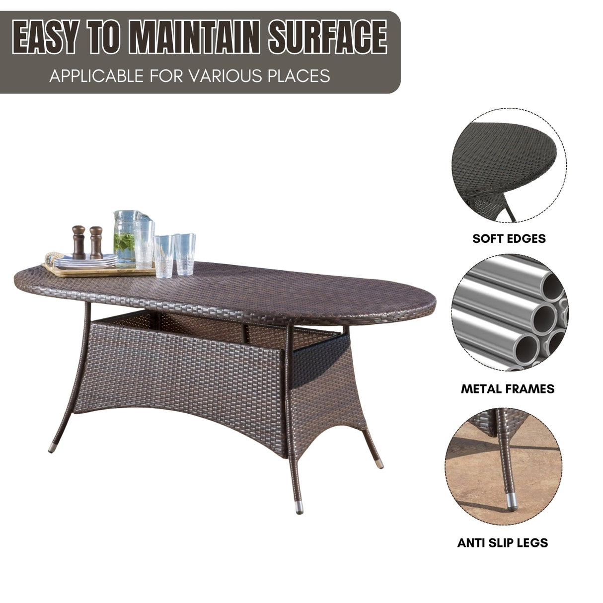 Outdoor All-Weather Rattan Wicker Round Coffee Table (Dark Brown)