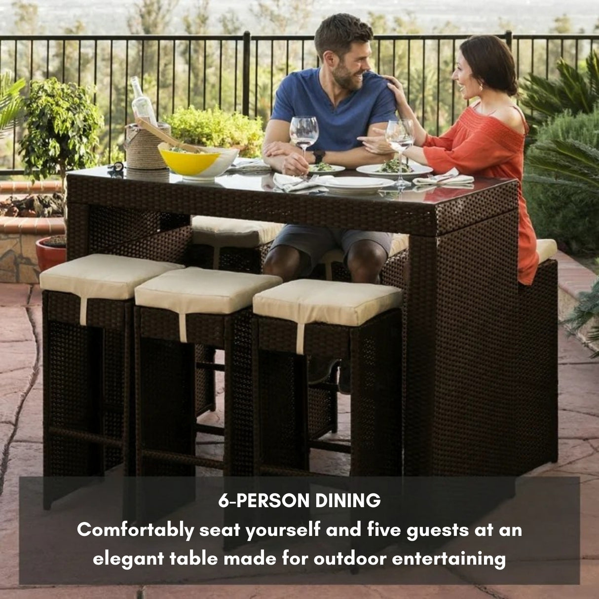7-Piece Outdoor Rattan Wicker Bar Set with Glass Top Table