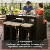 7-Piece Outdoor Rattan Wicker Bar Set with Glass Top Table