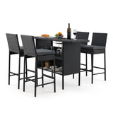 5-Piece Outdoor Rattan Wicker Bar Set with Wicker Top Table