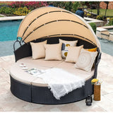 Outdoor Round Canopy Daybed Wicker Patio Furniture Set with Cushions