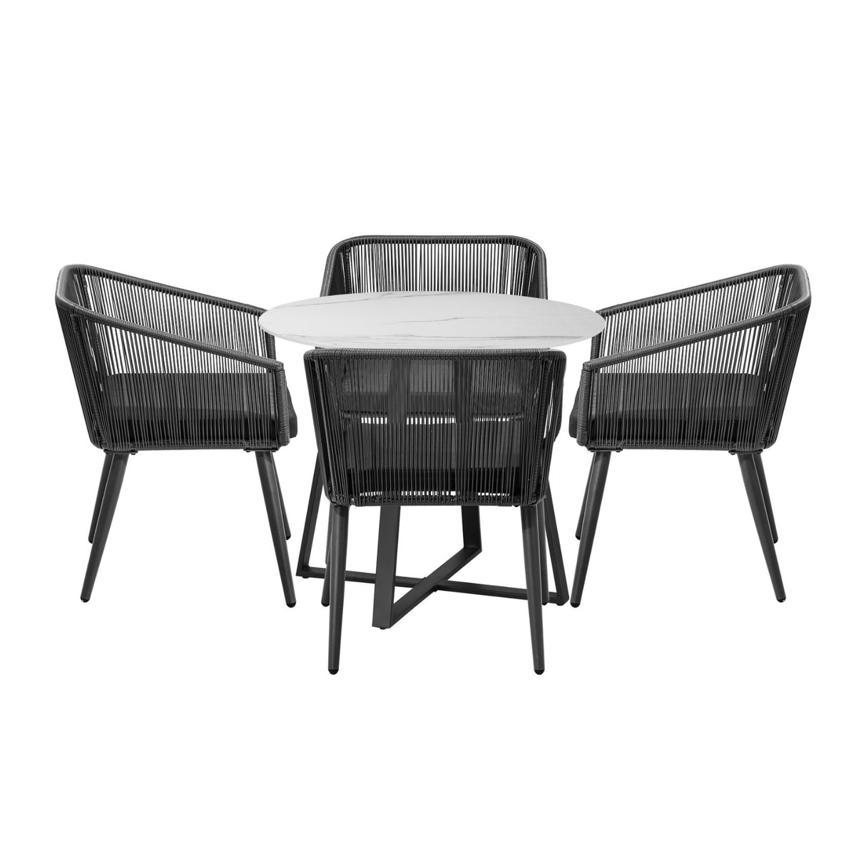 5-Piece Outdoor Patio Dining Set with Rope Chairs & Marble-Top Table