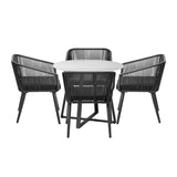 5-Piece Outdoor Patio Dining Set with Rope Chairs & Marble-Top Table