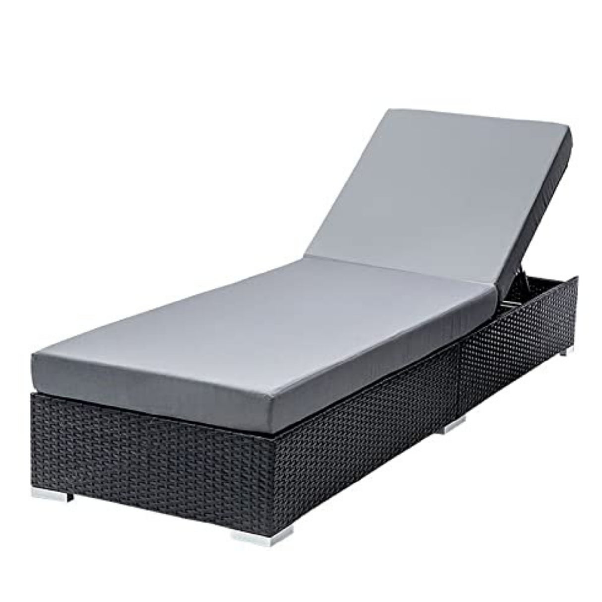 Outdoor All-Weather Rattan Wicker Lounger (Black & Grey)