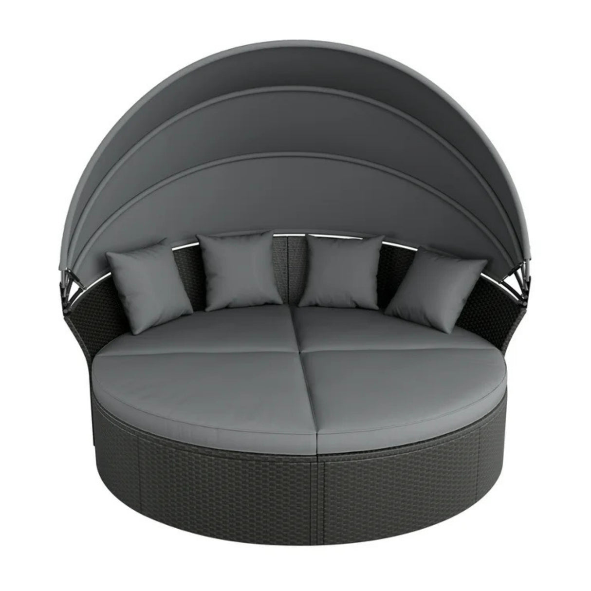 Outdoor Round Canopy Daybed Wicker Patio Furniture Set with Cushions