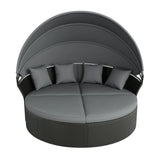 Outdoor Round Canopy Daybed Wicker Patio Furniture Set with Cushions