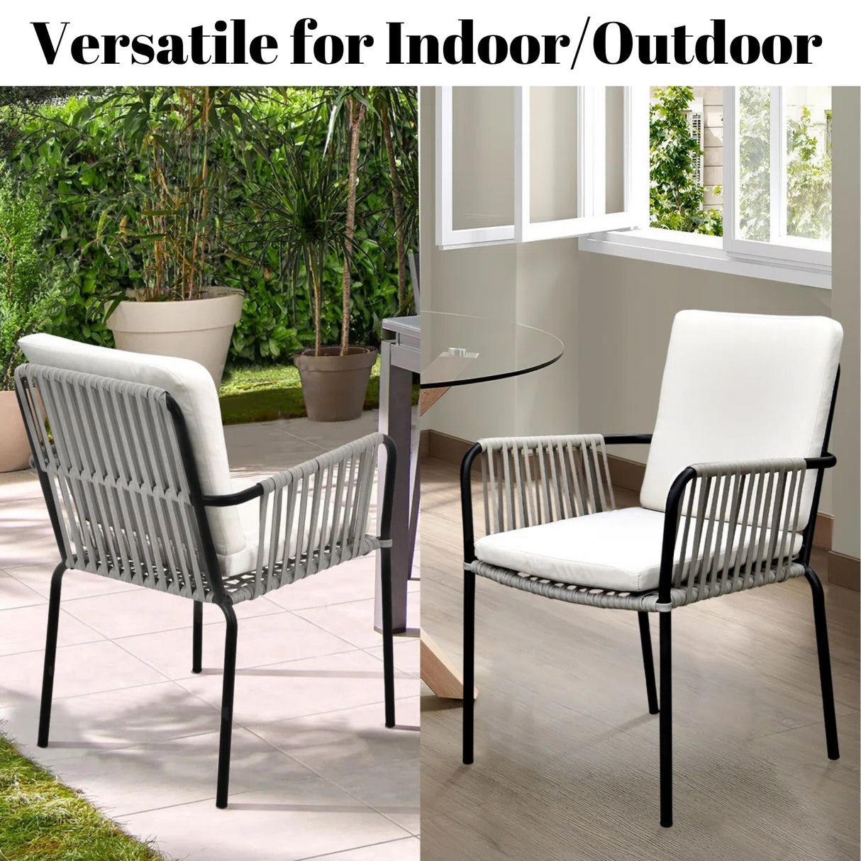 2-Piece Outdoor Rope Patio Dining Chairs