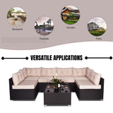 6-Seater Outdoor Garden Conversation Sofa Set (Dark Brown & Cream)