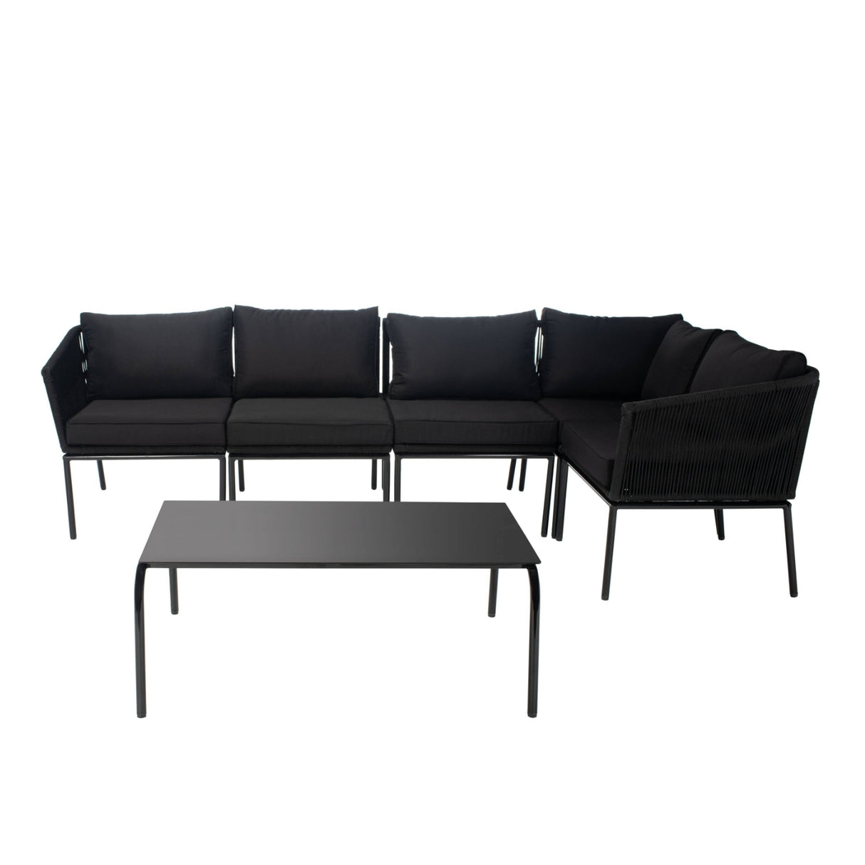 Outdoor Black Rope L-Shape All Weather Sectional Sofa Set