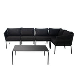 Outdoor Black Rope L-Shape All Weather Sectional Sofa Set