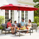 15FT Double-Sided Outdoor Patio Umbrella with Granite Base (Maroon)