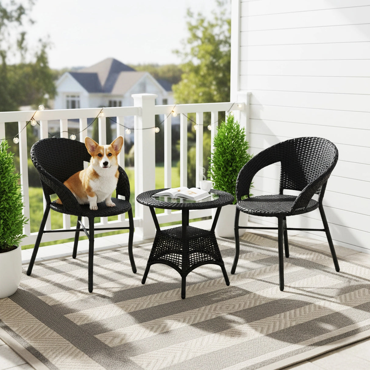 3-Piece Outdoor Rattan Wicker Patio Bistro Set