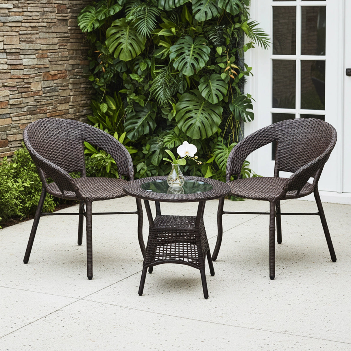3-Piece Outdoor Rattan Wicker Patio Bistro Set