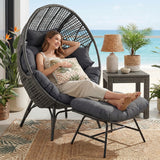 4-Piece Outdoor Wicker Egg Chair Set with Ottomans (Black & Dark Grey)