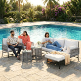 Outdoor L-Shape Rope Sofa Set (Grey & White)