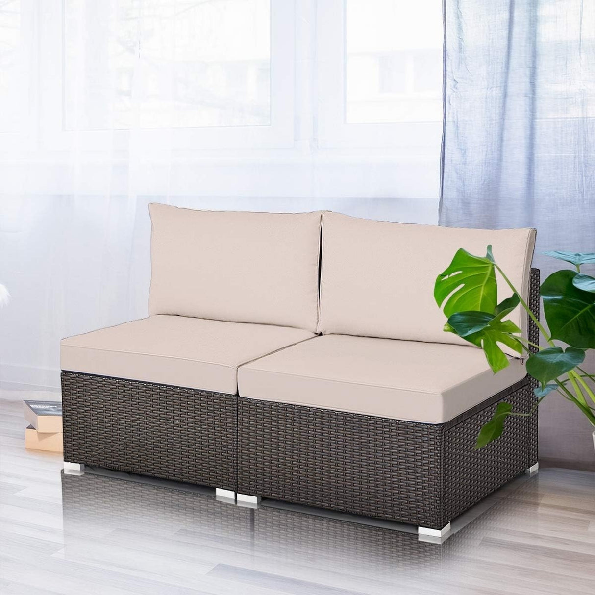 2-Piece Outdoor Wicker Armless Sofa