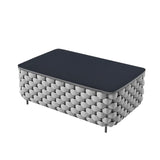 4 Piece Outdoor Rope Sofa Set with Glass Top Coffee Table (Light Grey & Dark Grey)