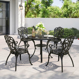 Outdoor Cast Aluminum 5-Piece Patio Conversation Set (Black)