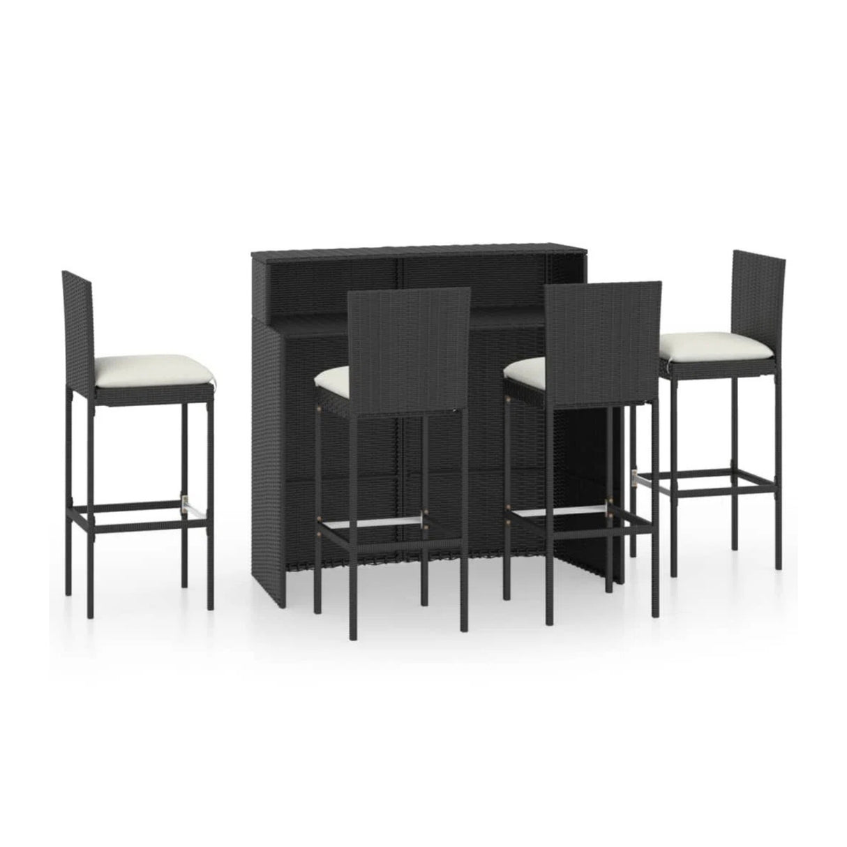 5-Piece Outdoor Rattan Wicker Bar Set with Wicker Top Table