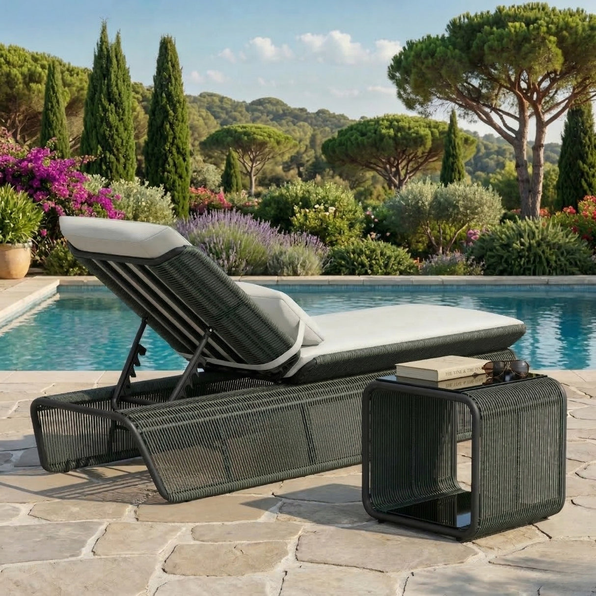 Outdoor Rope Lounge Chair With 2-Tier Table
