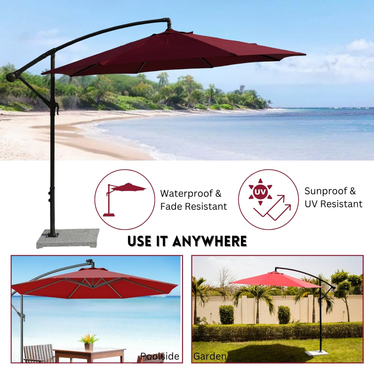9 Ft Outdoor Offset Cantilever Patio Umbrella with Marble Base