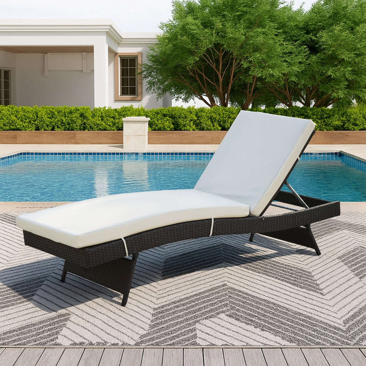 Outdoor All-Weather Wicker Lounger with Cushions