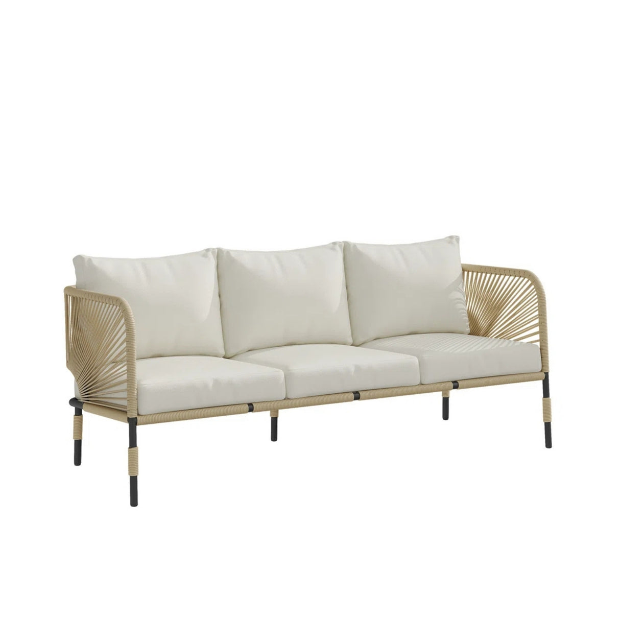 Outdoor Rope 5-Seater Sofa Set With Glass Top Table