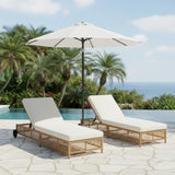 Outdoor Wicker Rattan Lounger Set of 2 with Patio Umbrella (Beige & Off-White)